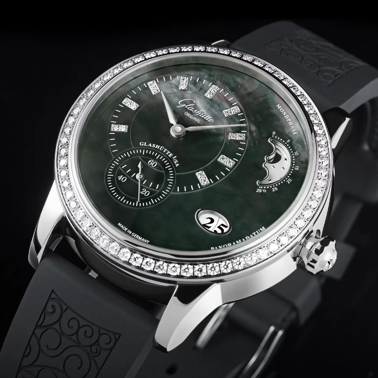 PanoMatic Luna 39mm Black Tahiti Mother of Pearl Dial Strap Watch - Image 4