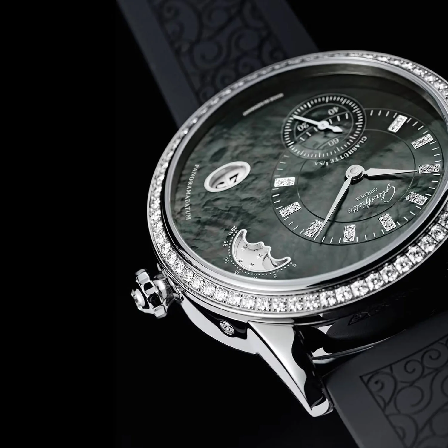 PanoMatic Luna 39mm Black Tahiti Mother of Pearl Dial Strap Watch - Image 5