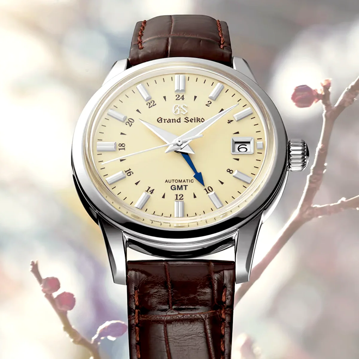Elegance GMT 39mm Silver Dial Mens Leather Strap Watch - Image 3