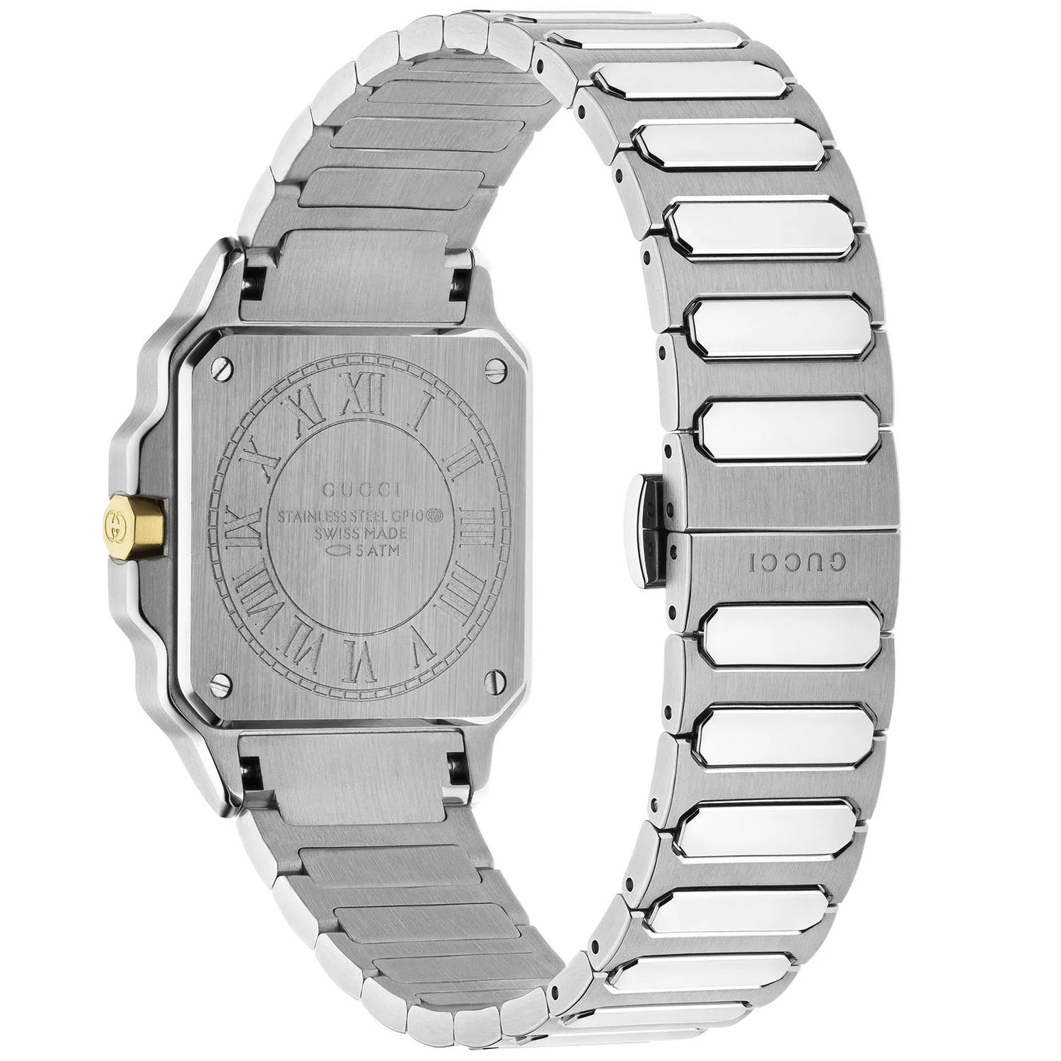 Gucci G-Flat Quartz 30mm Stainless Steel Silver Dial Gold Plated Bezel Bracelet Watch - Image 2