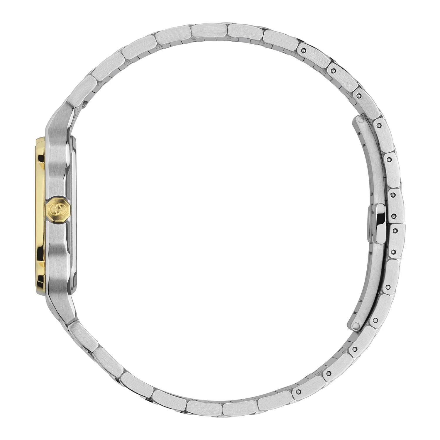 Gucci G-Flat Quartz 30mm Stainless Steel Silver Dial Gold Plated Bezel Bracelet Watch - Image 3