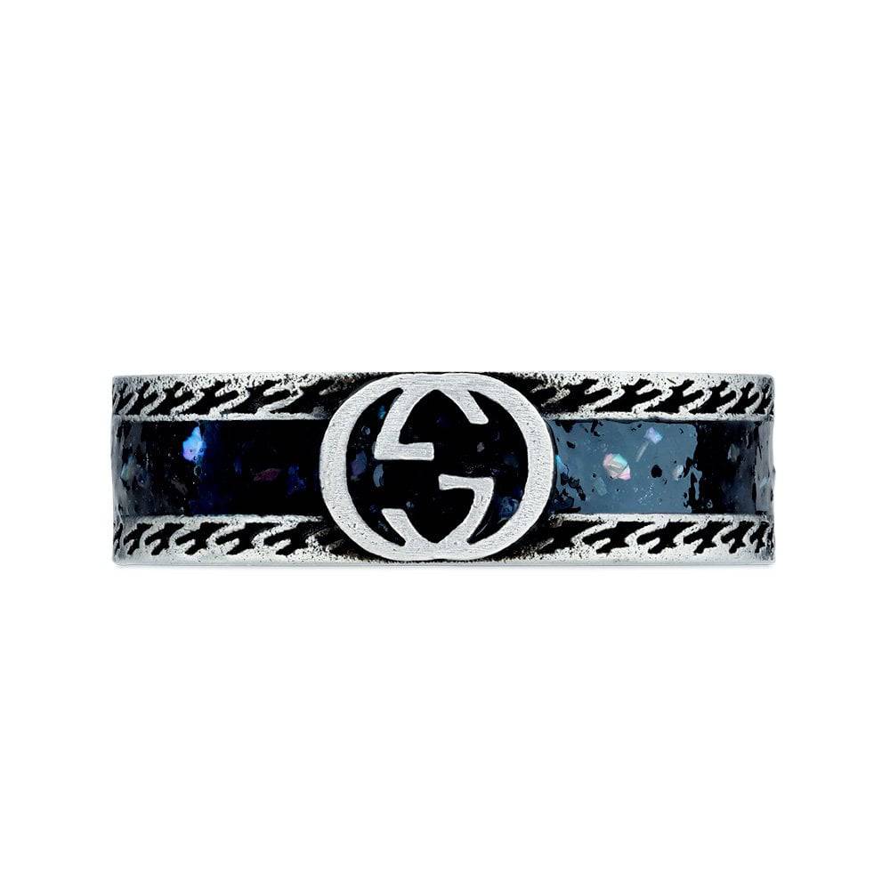 Gucci Interlocking Sterling Silver And Black Enamel 6mm Ring - Image 2