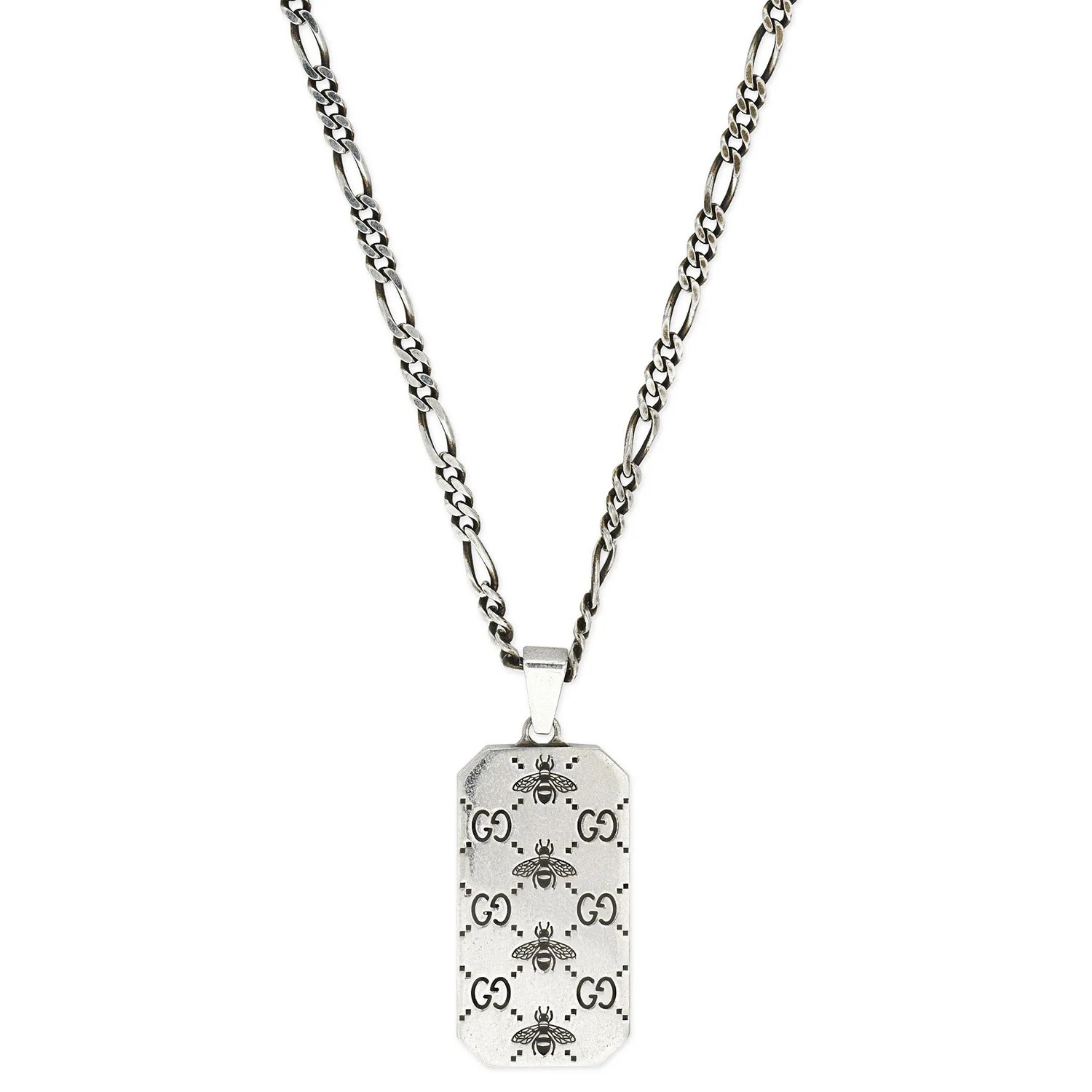Gucci Signature Sterling Silver GG And Bee Dog Tag Necklace - Image 3