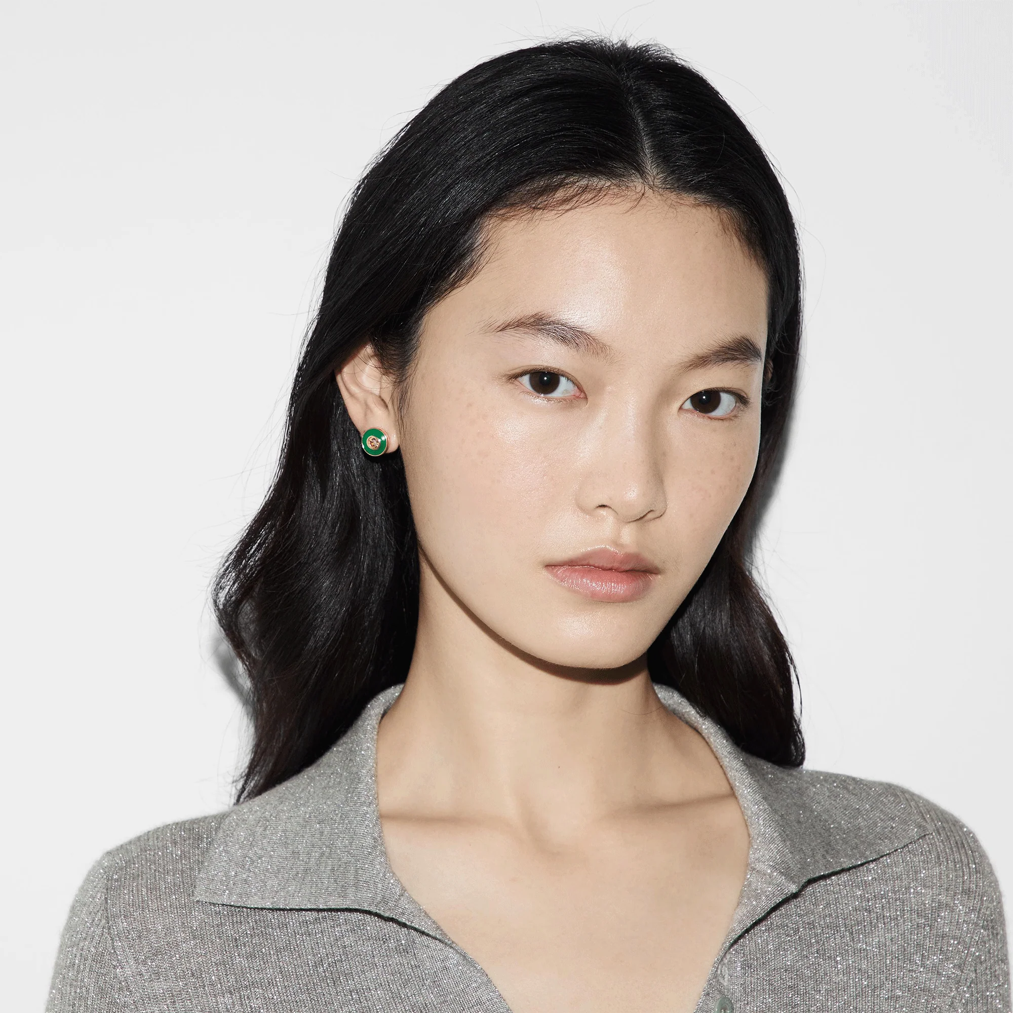 Gucci Interlocking 18ct Rose Gold And Green Agate Stud Earrings - Image 3
