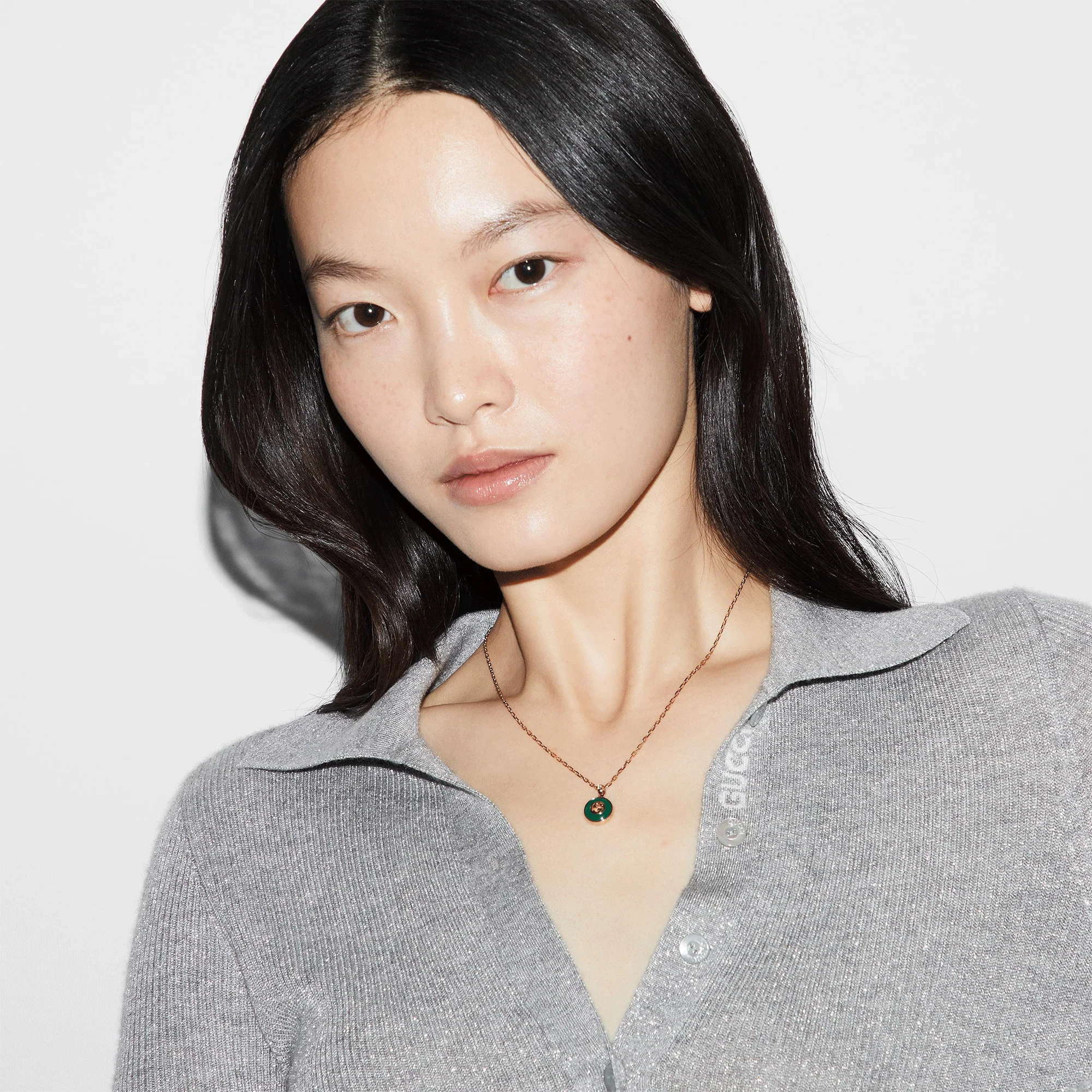 Gucci Interlocking  Interlocking 18ct Rose Gold Green Agate Necklace - Image 3