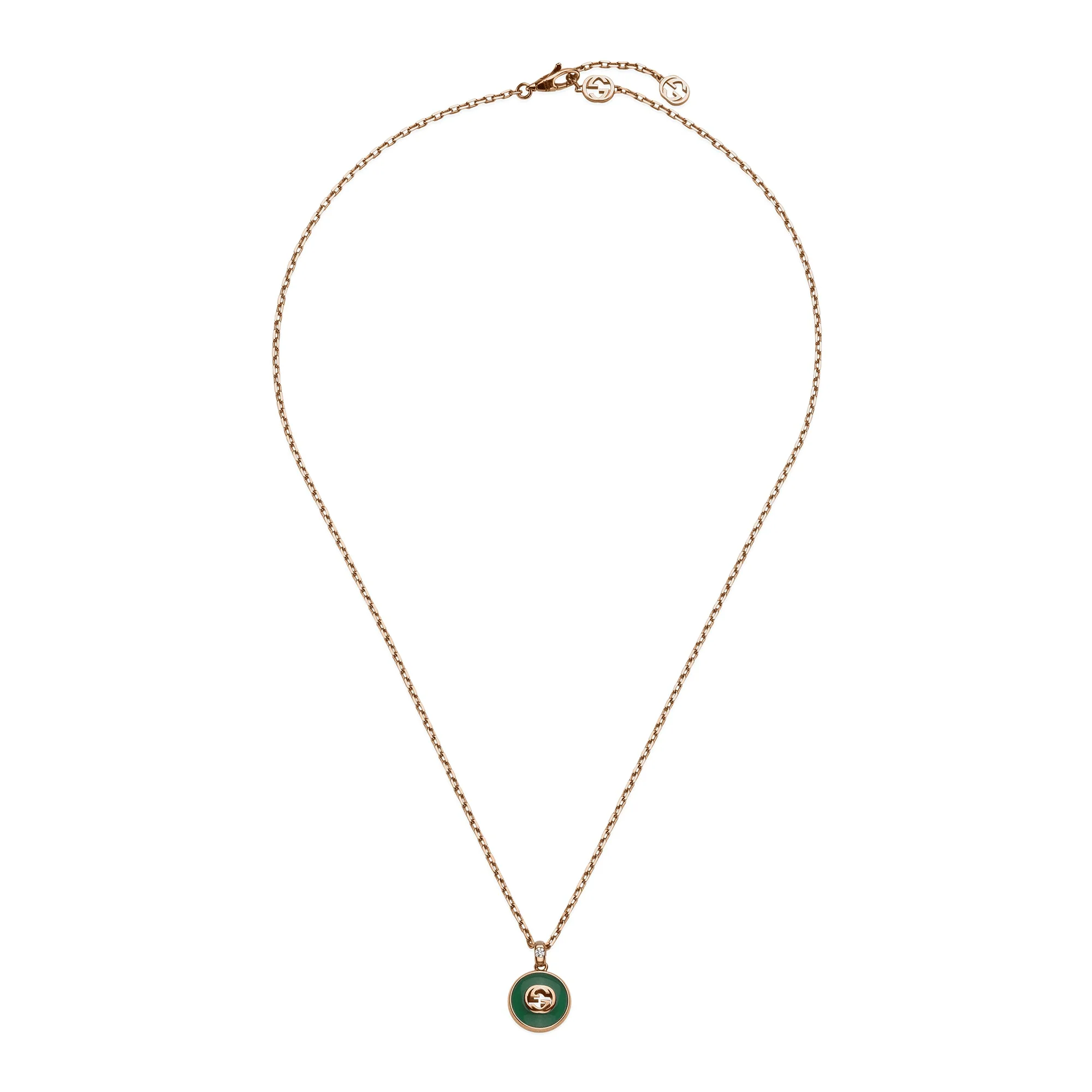 Gucci Interlocking  Interlocking 18ct Rose Gold Green Agate Necklace - Image 5
