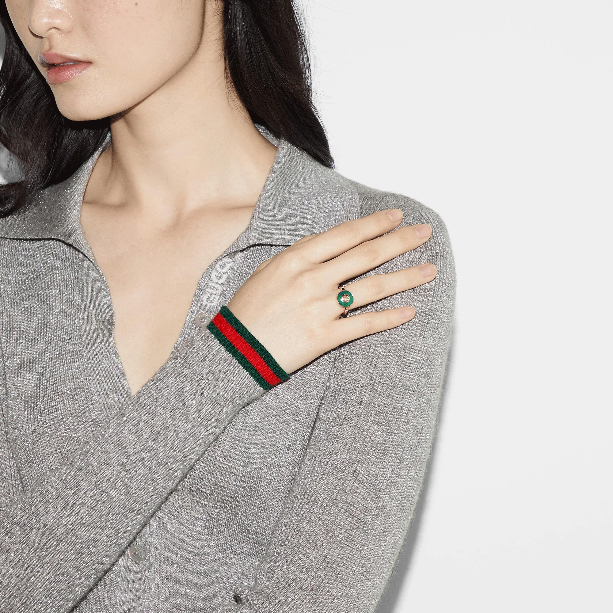 Gucci Interlocking  18ct Rose Gold Green Agate Ring - Image 3