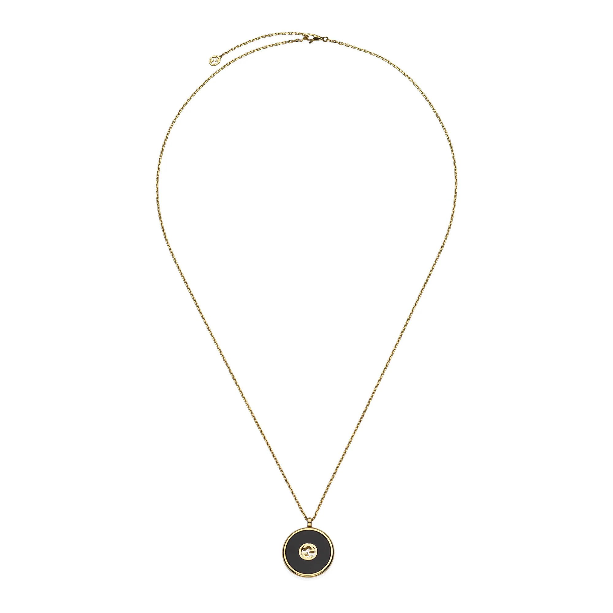 Gucci Interlocking 18ct Yellow Gold Black Onyx Necklace - Image 2