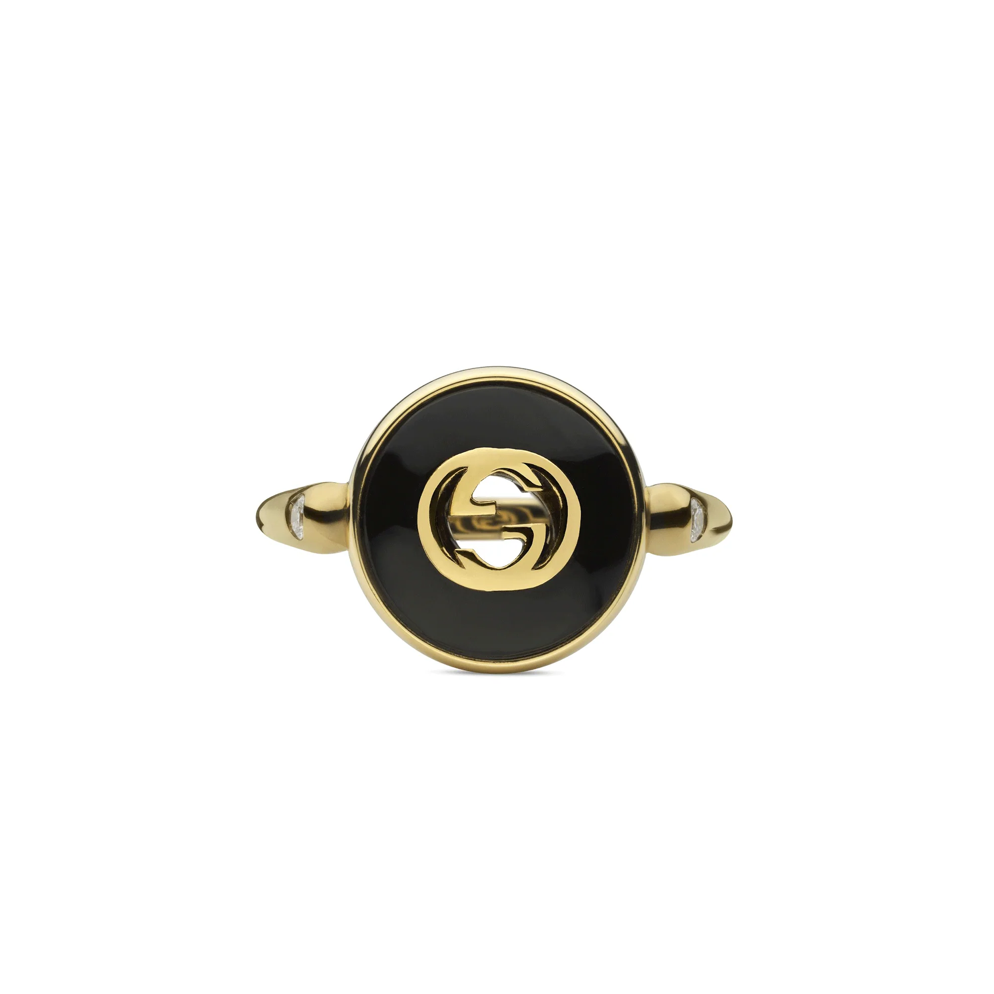 Gucci Interlocking 18ct Yellow Gold Black Onyx Ring - Image 2