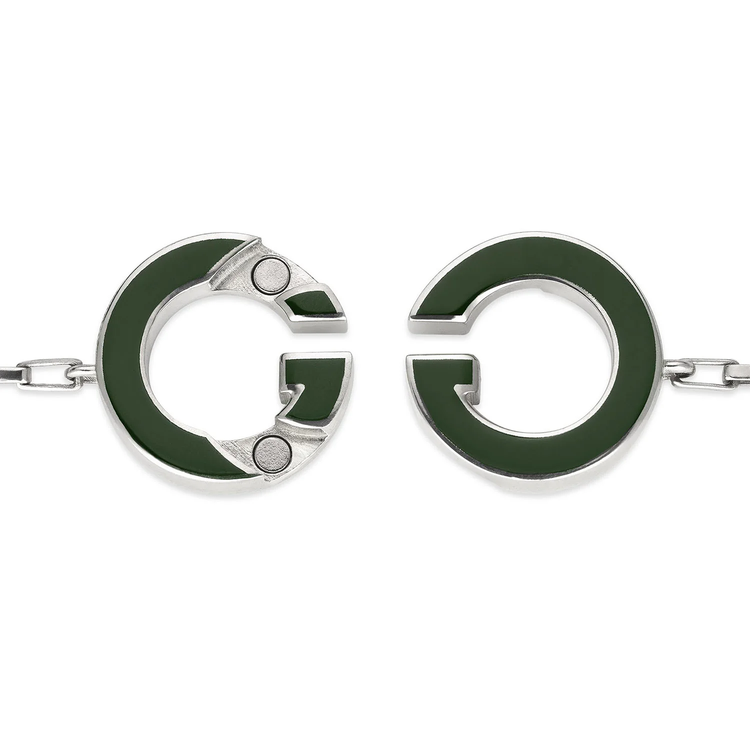 Interlocking Sterling Silver Green Enamel Logo Bracelet - Image 3