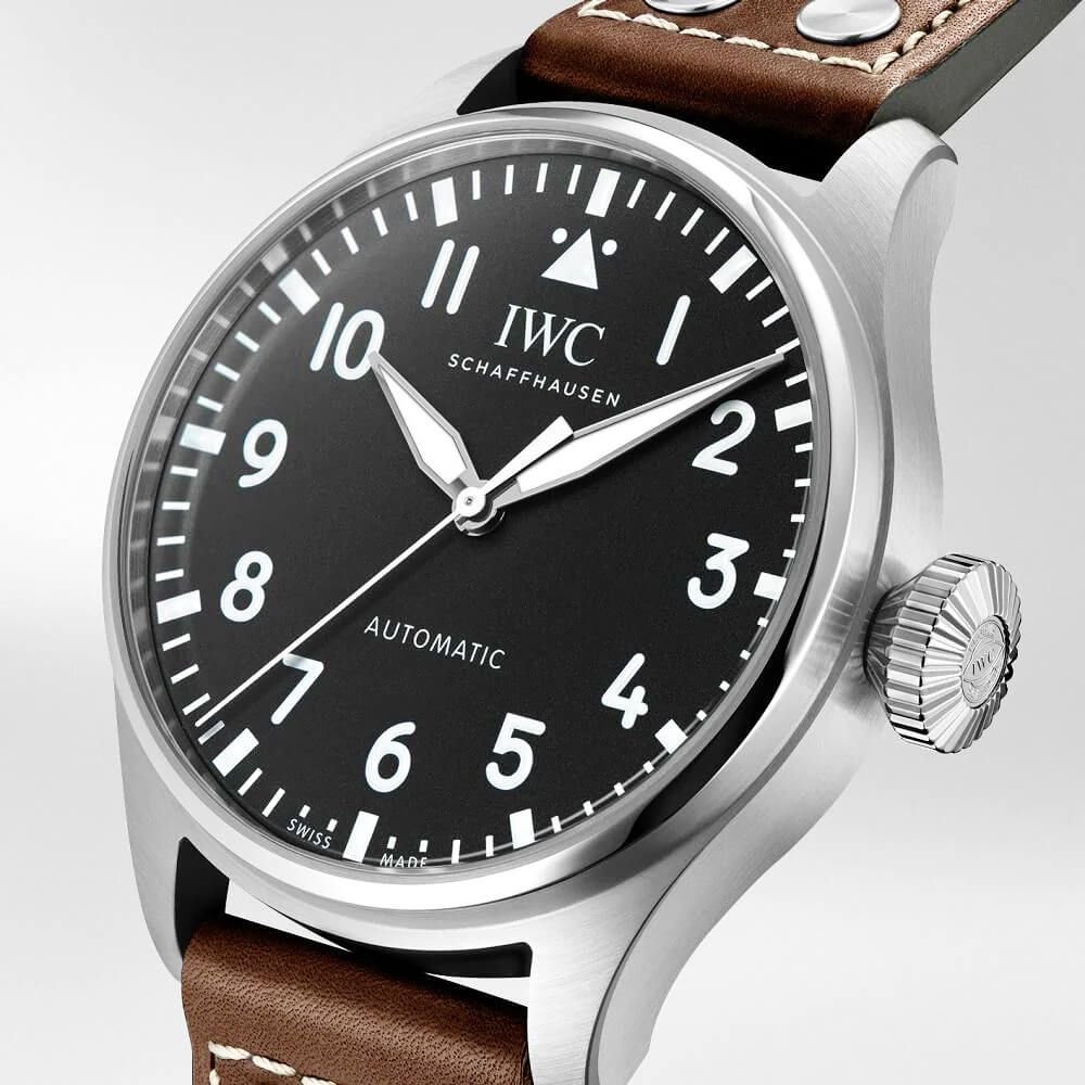 Big Pilot's 43mm Black Dial Mens Automatic Leather Strap Watch - Image 4