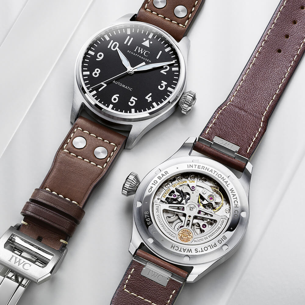 Big Pilot's 43mm Black Dial Mens Automatic Leather Strap Watch - Image 6