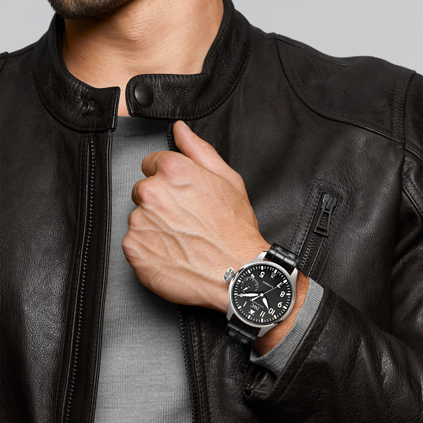 Big Pilot's 46mm Black Dial Mens Leather Strap Watch - Image 6