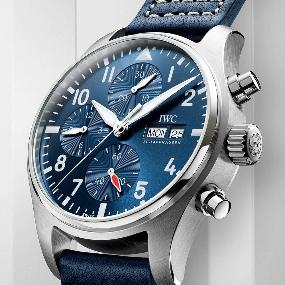 Pilot's 41mm Blue Dial Chronograph Leather Strap Watch - Image 2