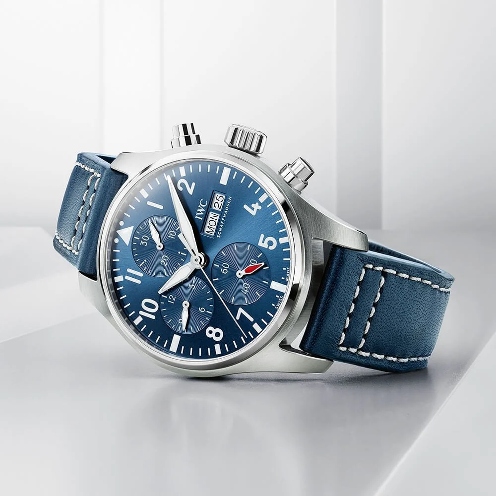Pilot's 41mm Blue Dial Chronograph Leather Strap Watch - Image 3