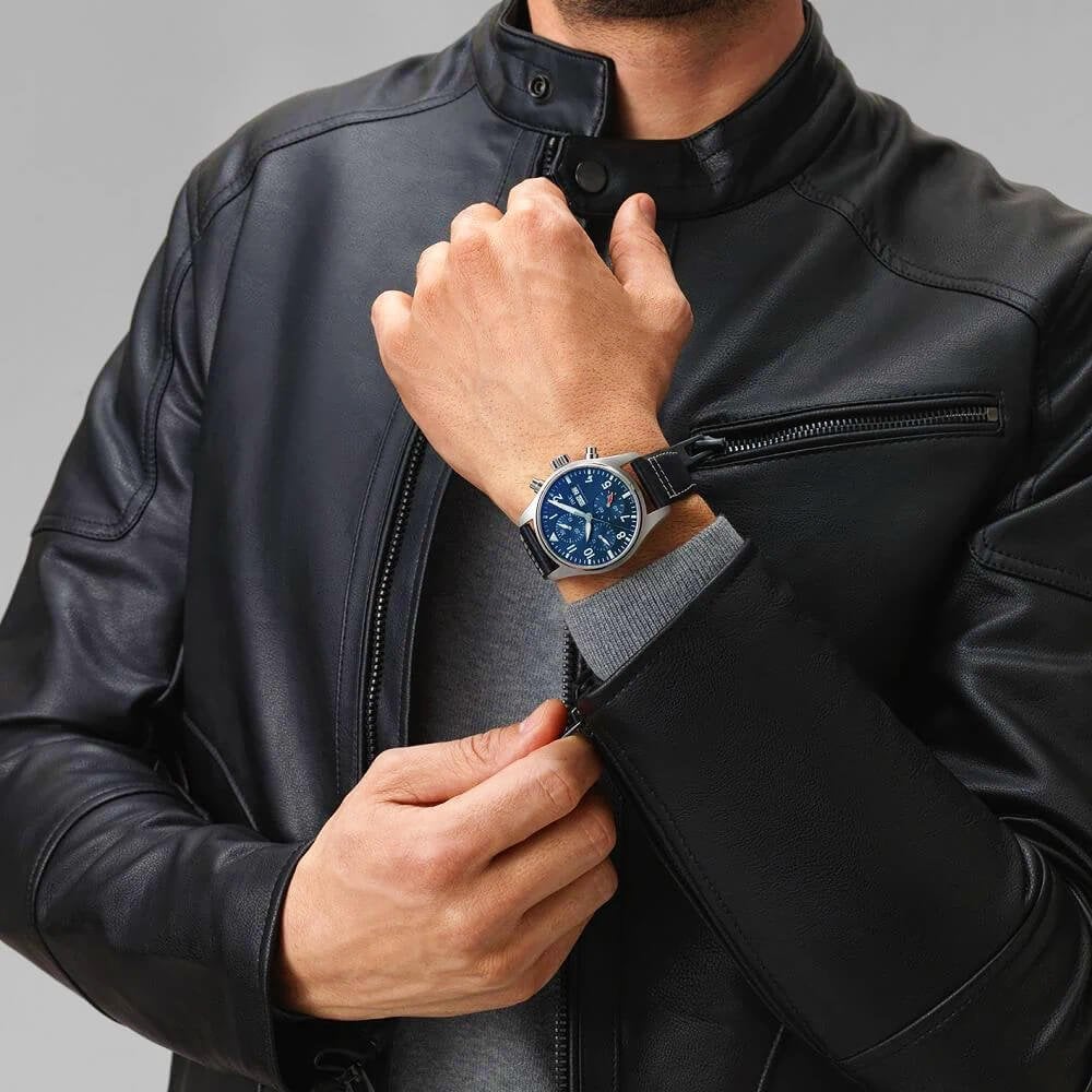 Pilot's 41mm Blue Dial Chronograph Leather Strap Watch - Image 6