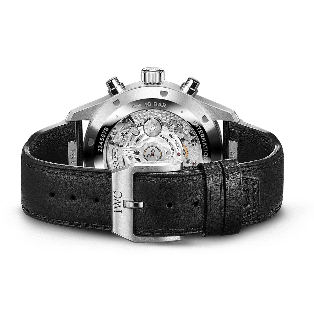 Pilot's 43mm Black Dial Chronograph Leather Strap Watch - Image 3