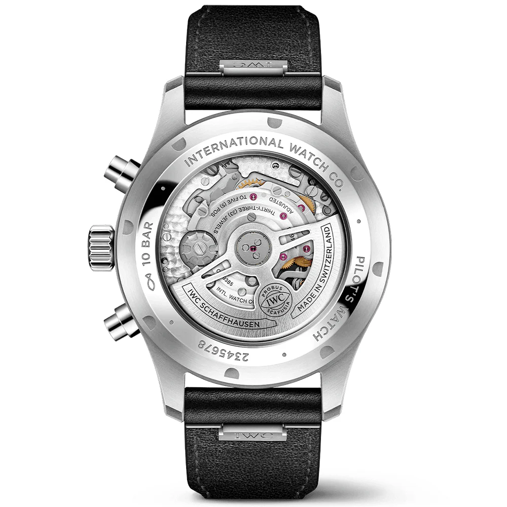 Pilot's 43mm Black Dial Chronograph Leather Strap Watch - Image 4