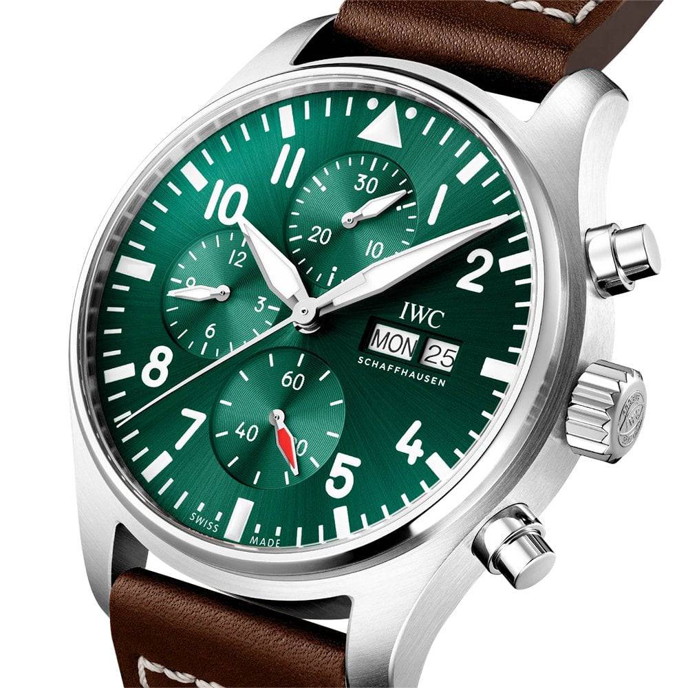 Pilot's 43mm Green Dial Chronograph Leather Strap Watch - Image 2