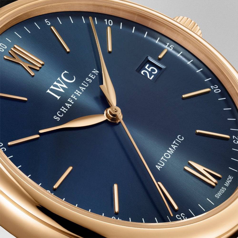 Portofino 40mm 18ct Red Gold Blue Dial Men's Leather Strap Watch - Image 3