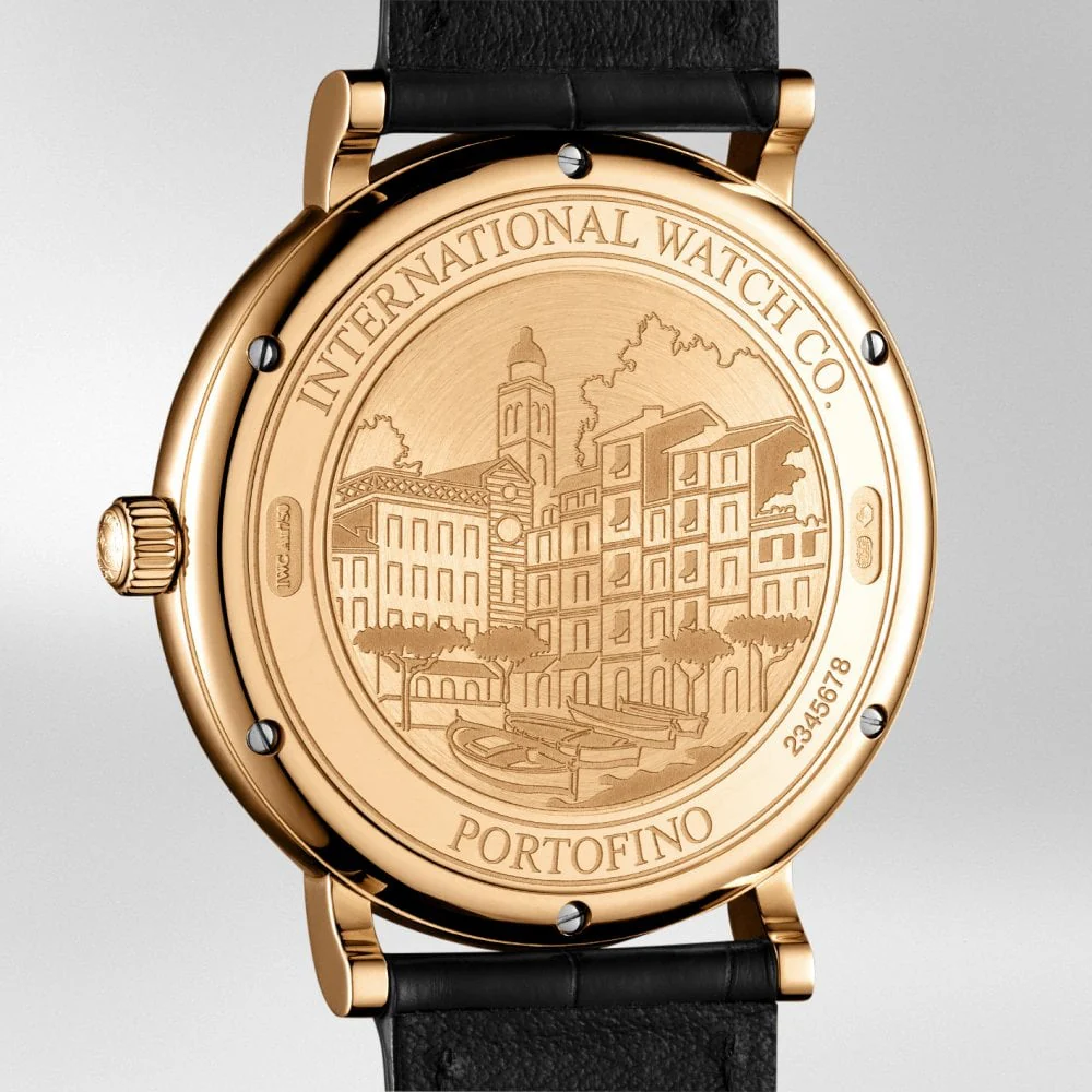 Portofino 40mm 18ct Red Gold Blue Dial Men's Leather Strap Watch - Image 5