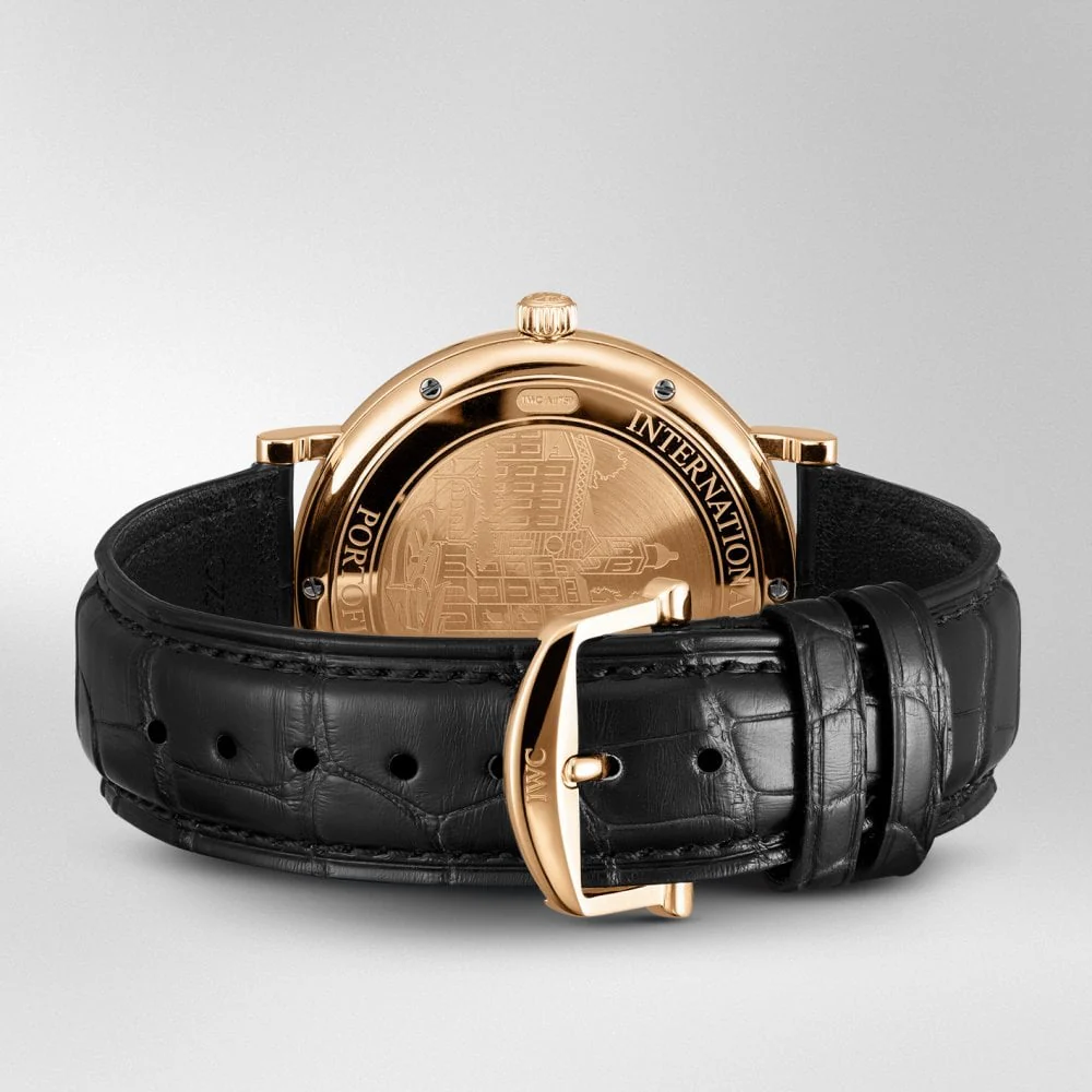 Portofino 40mm 18ct Red Gold Blue Dial Men's Leather Strap Watch - Image 6
