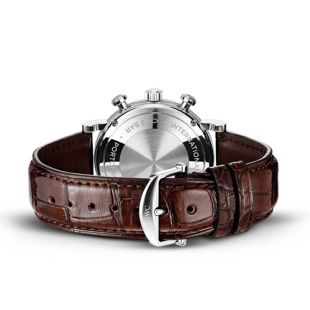Portofino 39mm Black/Rose Dial Chronograph Leather Strap Watch - Image 3