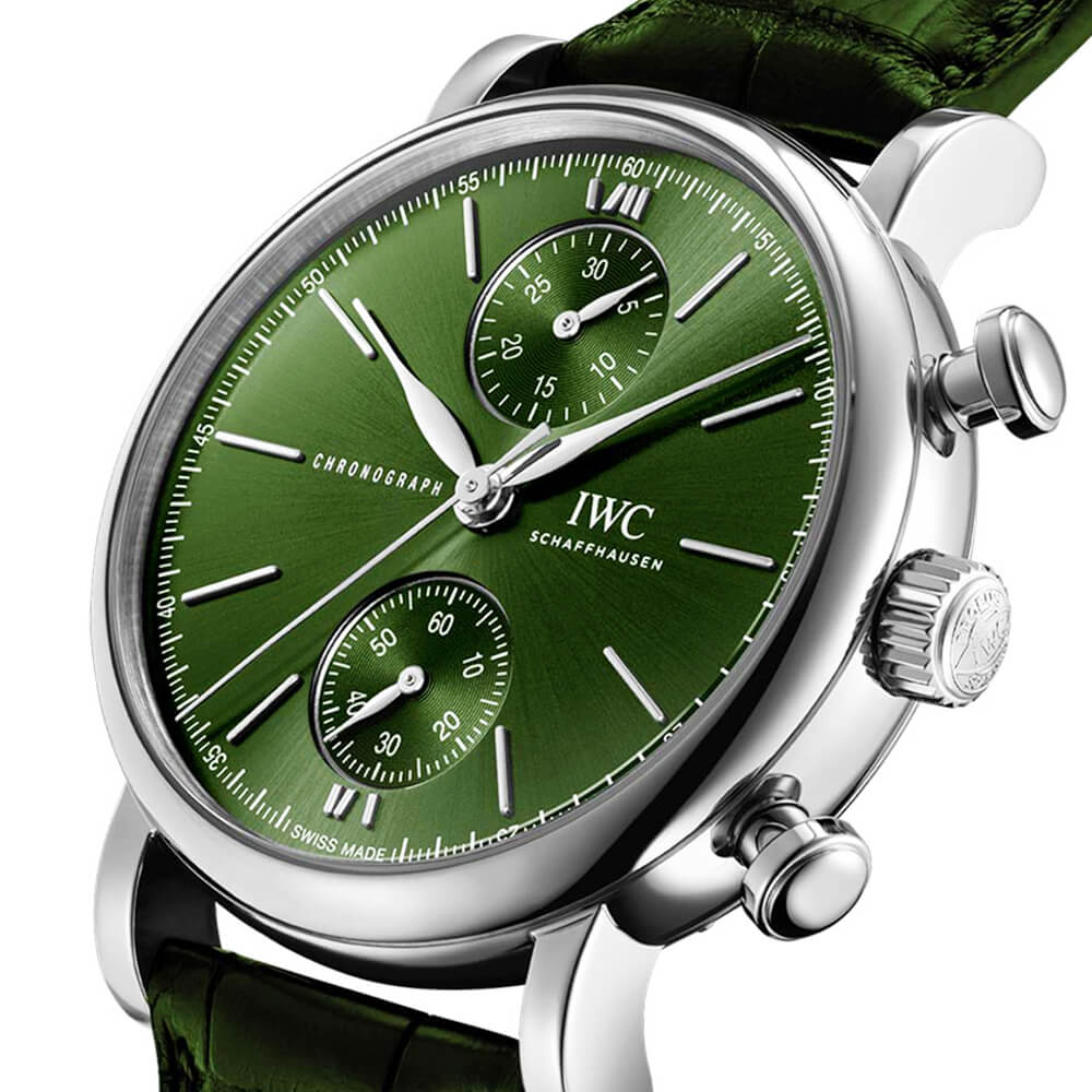 Portofino 39mm Green Dial Chronograph Leather Strap Watch - Image 2