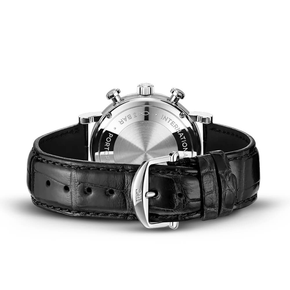 Portofino 39mm Silver/Rose Dial Chronograph Leather Strap Watch - Image 4