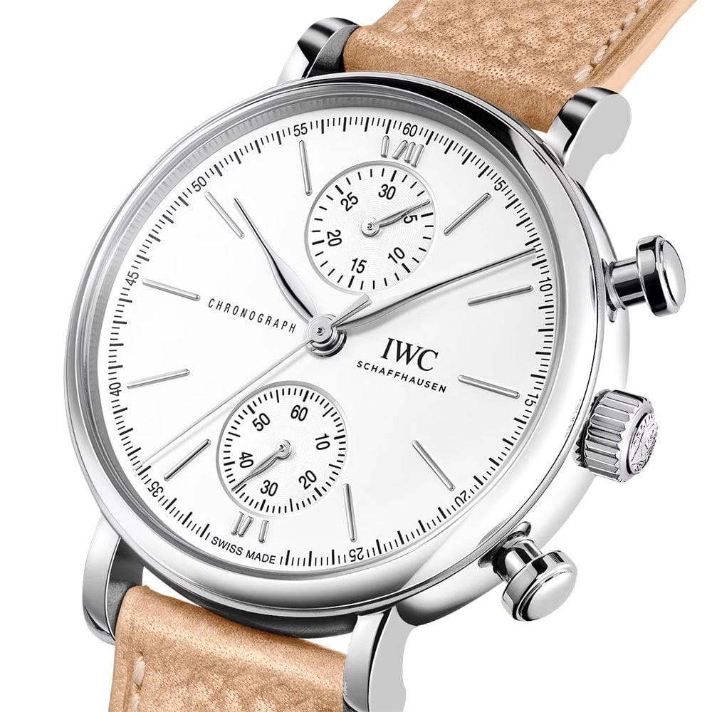 Portofino 39mm Silver Dial Chronograph Leather Strap Watch - Image 2