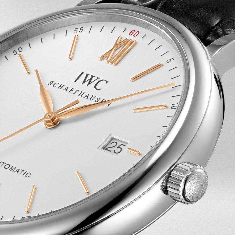 Portofino 40mm Silver/Rose Dial Men's Leather Strap Watch - Image 4