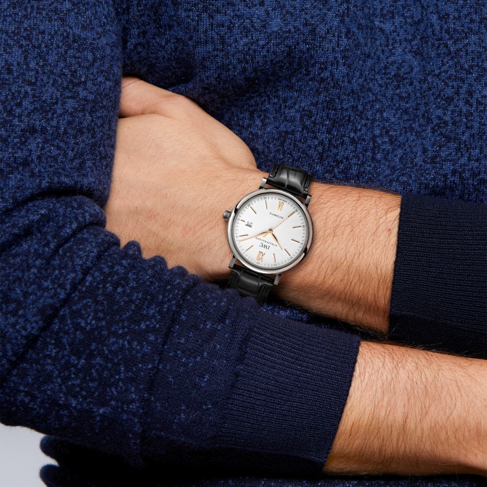 Portofino 40mm Silver/Rose Dial Men's Leather Strap Watch - Image 7