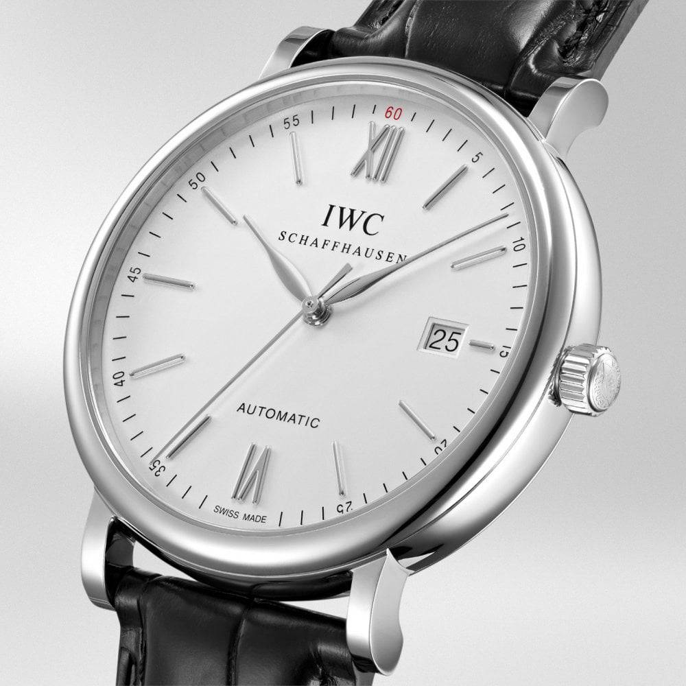 Portofino 40mm Silver Dial Men's Leather Strap Watch - Image 2