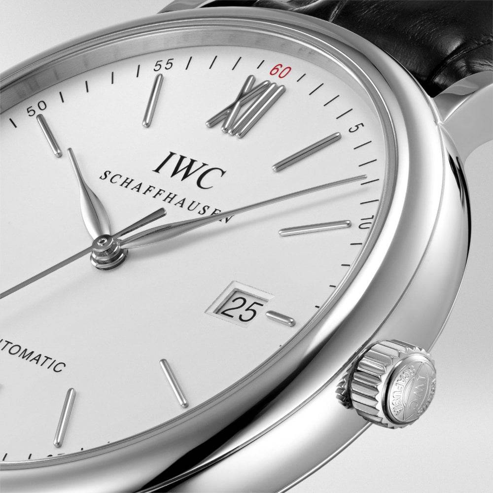Portofino 40mm Silver Dial Men's Leather Strap Watch - Image 4