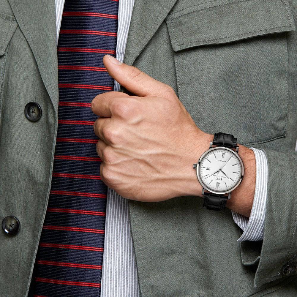 Portofino 40mm Silver Dial Men's Leather Strap Watch - Image 7