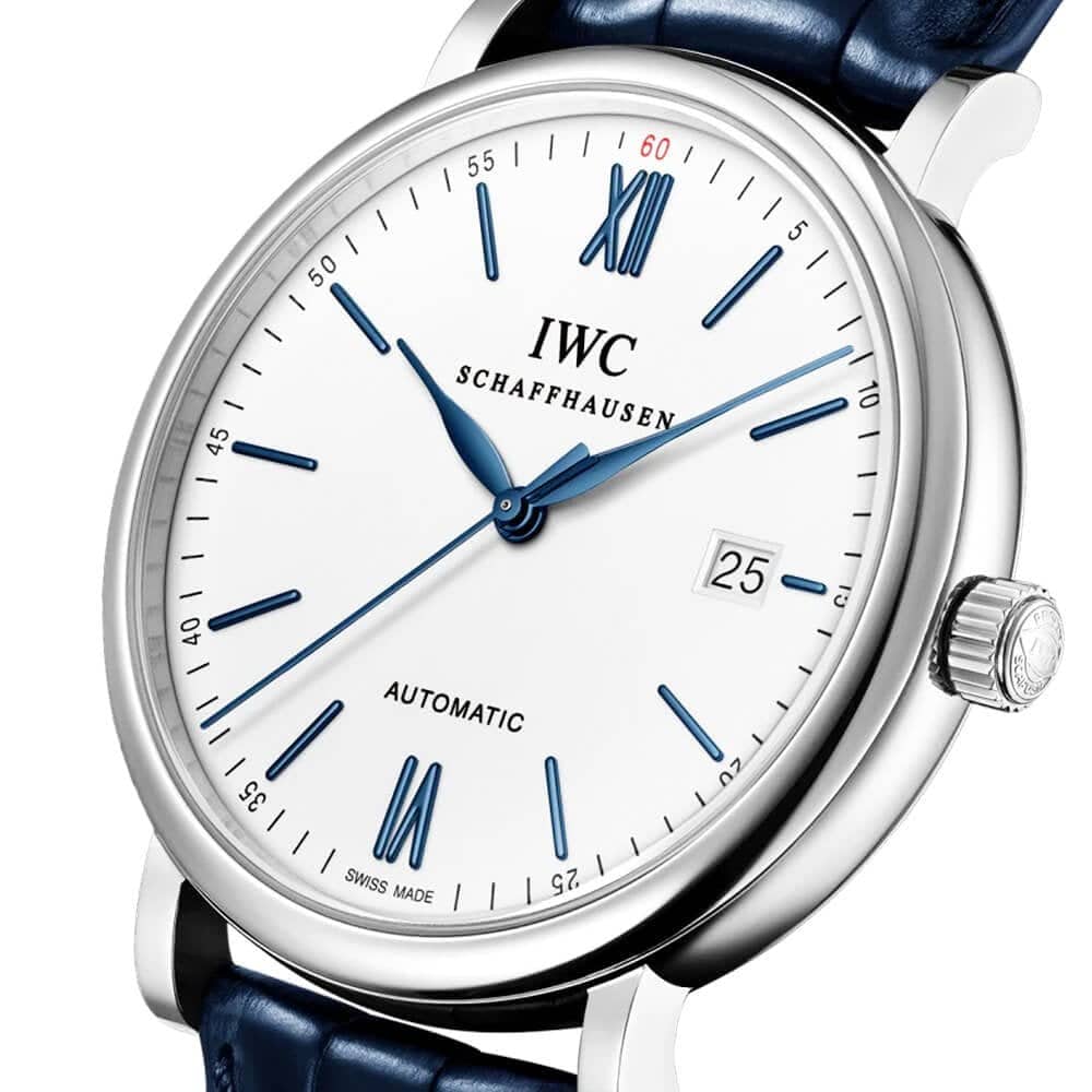 Portofino 40mm White/Blue Dial Men's Leather Strap Watch - Image 2