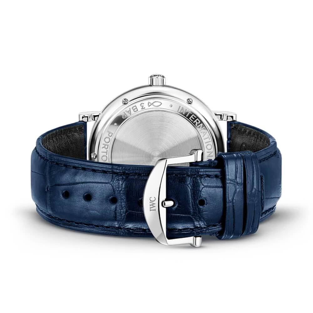 Portofino 40mm White/Blue Dial Men's Leather Strap Watch - Image 3