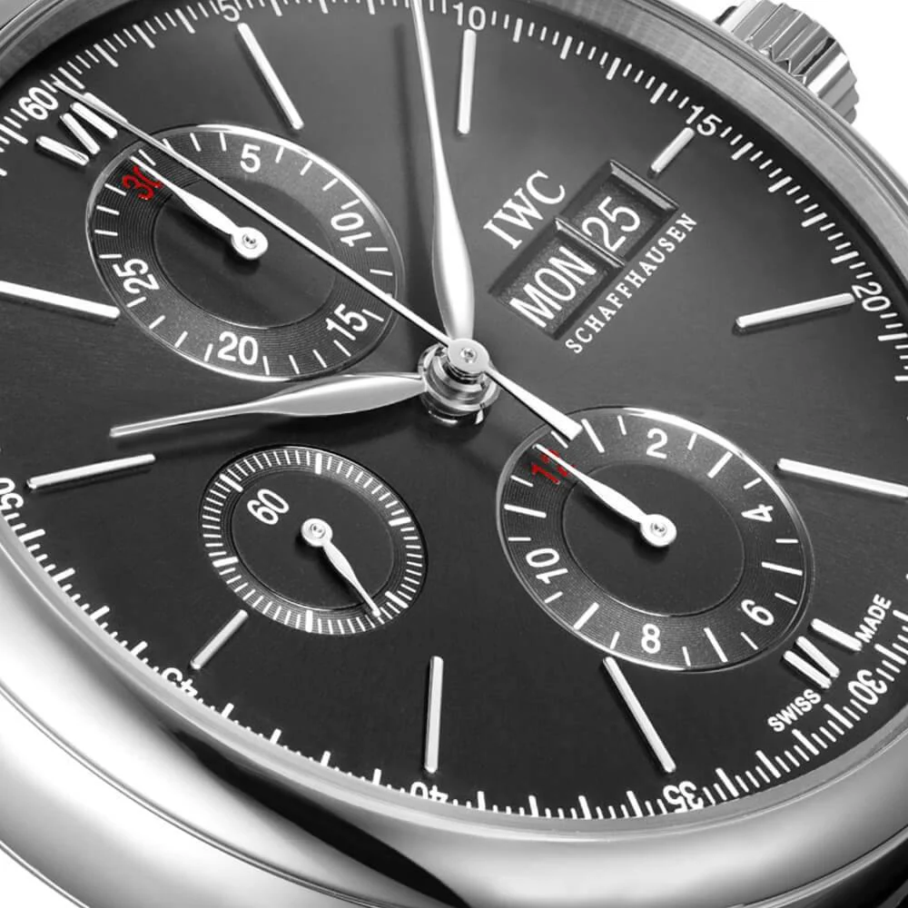 Portofino 42mm Black Dial Men's Chronograph Leather Strap Watch - Image 3