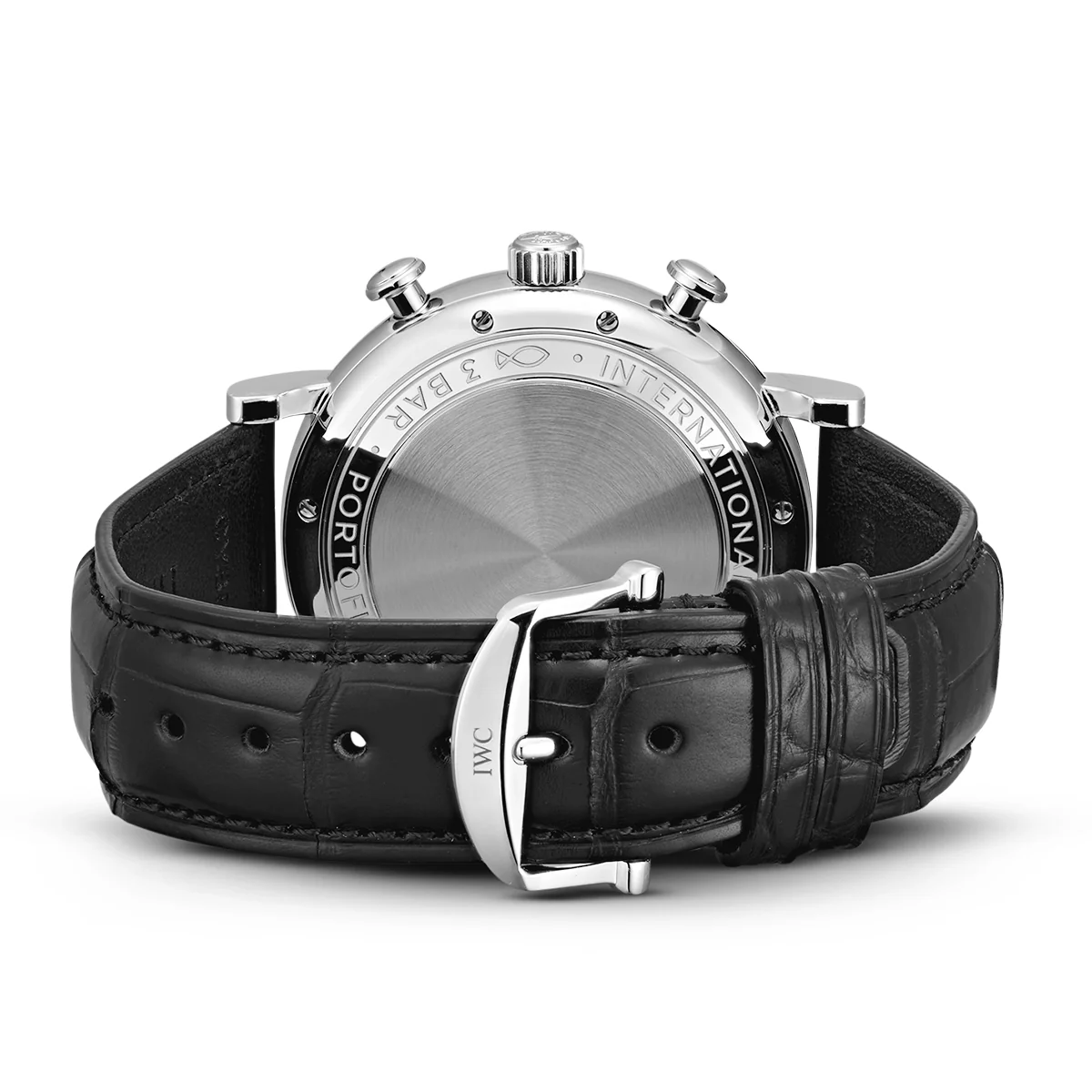 Portofino 42mm Black Dial Men's Chronograph Leather Strap Watch - Image 4