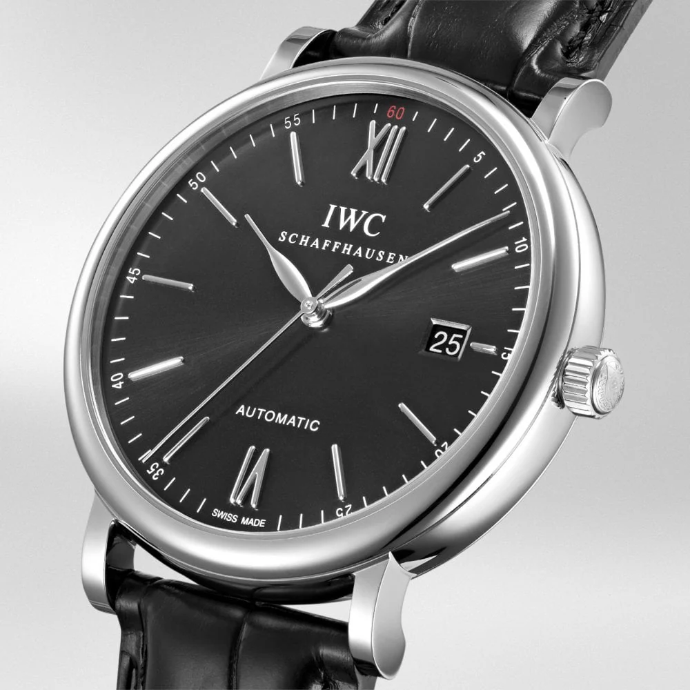 Portofino 40mm Black Sunray Dial Leather Strap Watch - Image 2