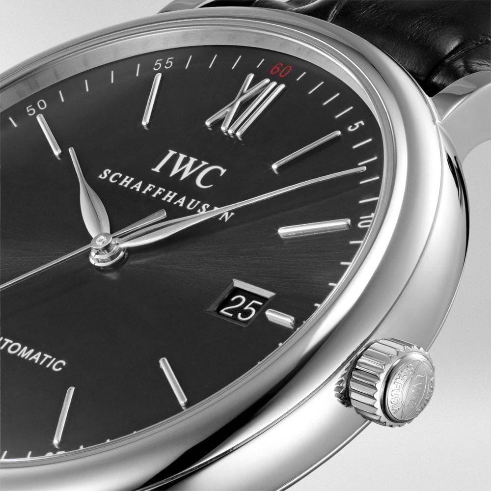 Portofino 40mm Black Sunray Dial Leather Strap Watch - Image 4