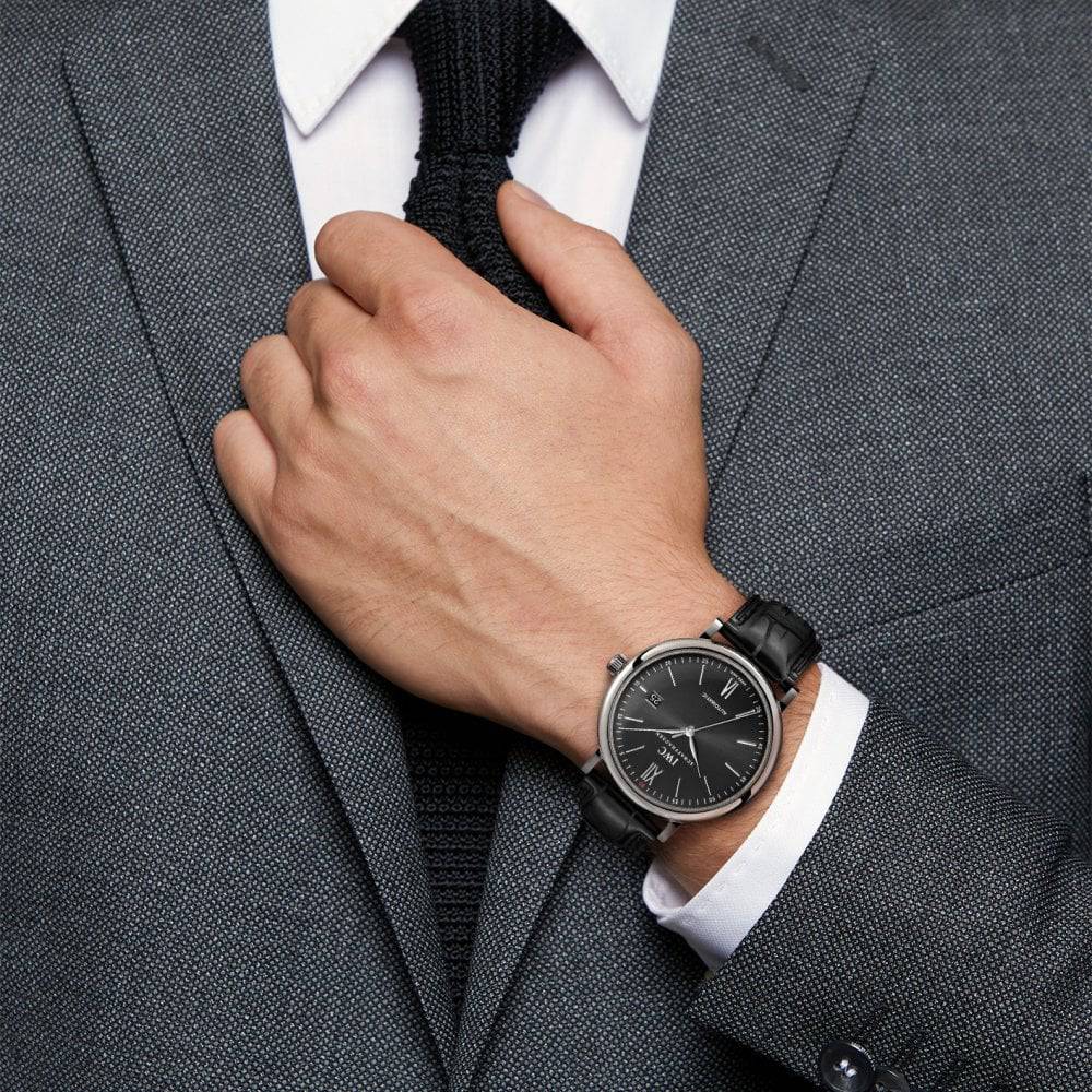 Portofino 40mm Black Sunray Dial Leather Strap Watch - Image 7