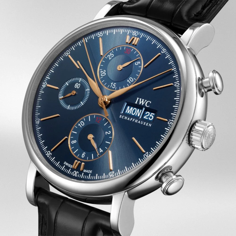 Portofino 42mm Blue/Rose Dial Chronograph Leather Strap Watch - Image 2