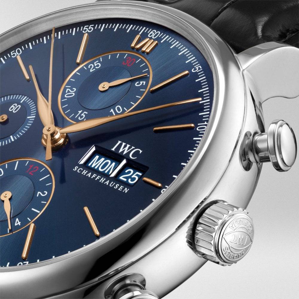 Portofino 42mm Blue/Rose Dial Chronograph Leather Strap Watch - Image 3