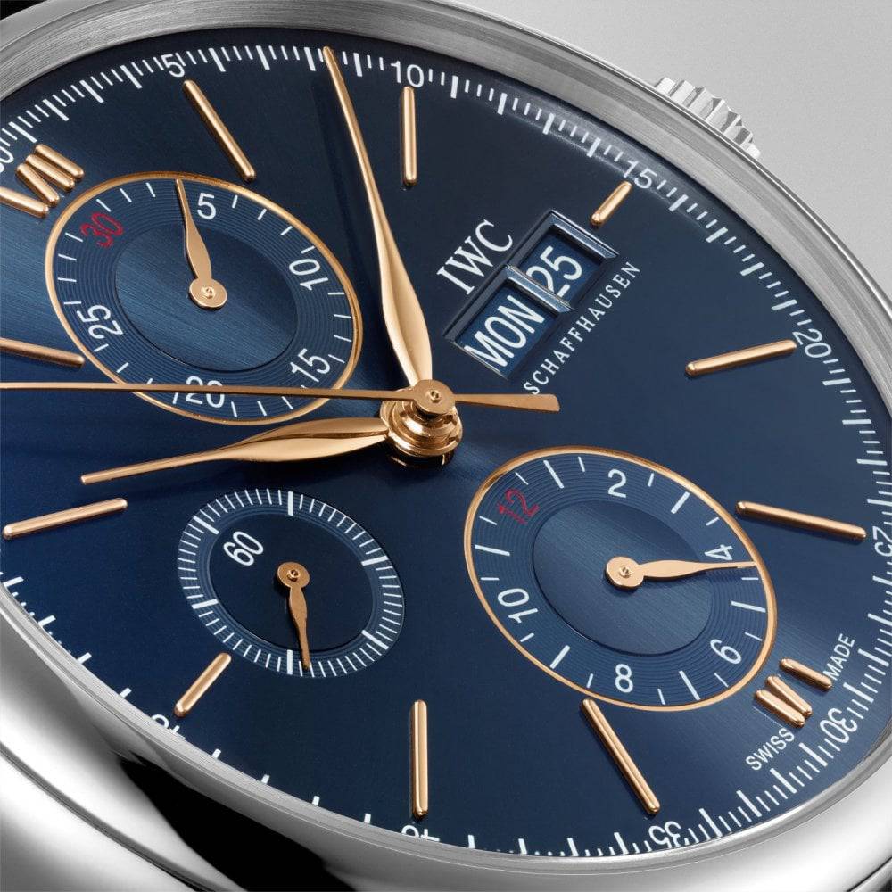 Portofino 42mm Blue/Rose Dial Chronograph Leather Strap Watch - Image 4