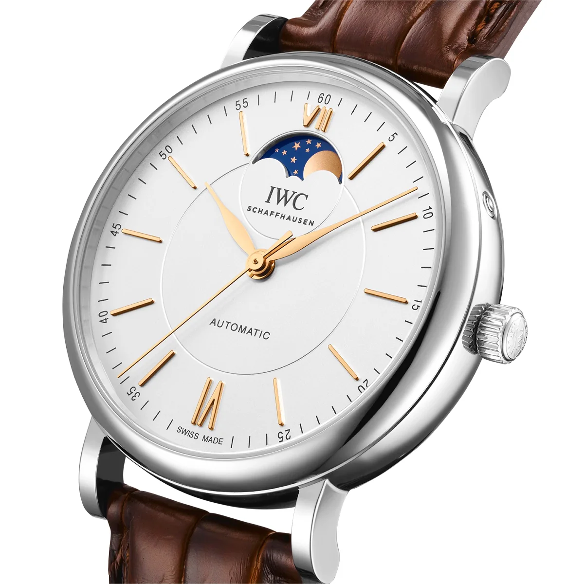 Portofino Moonphase 40mm Silver/Rose Dial Leather Strap Watch - Image 2