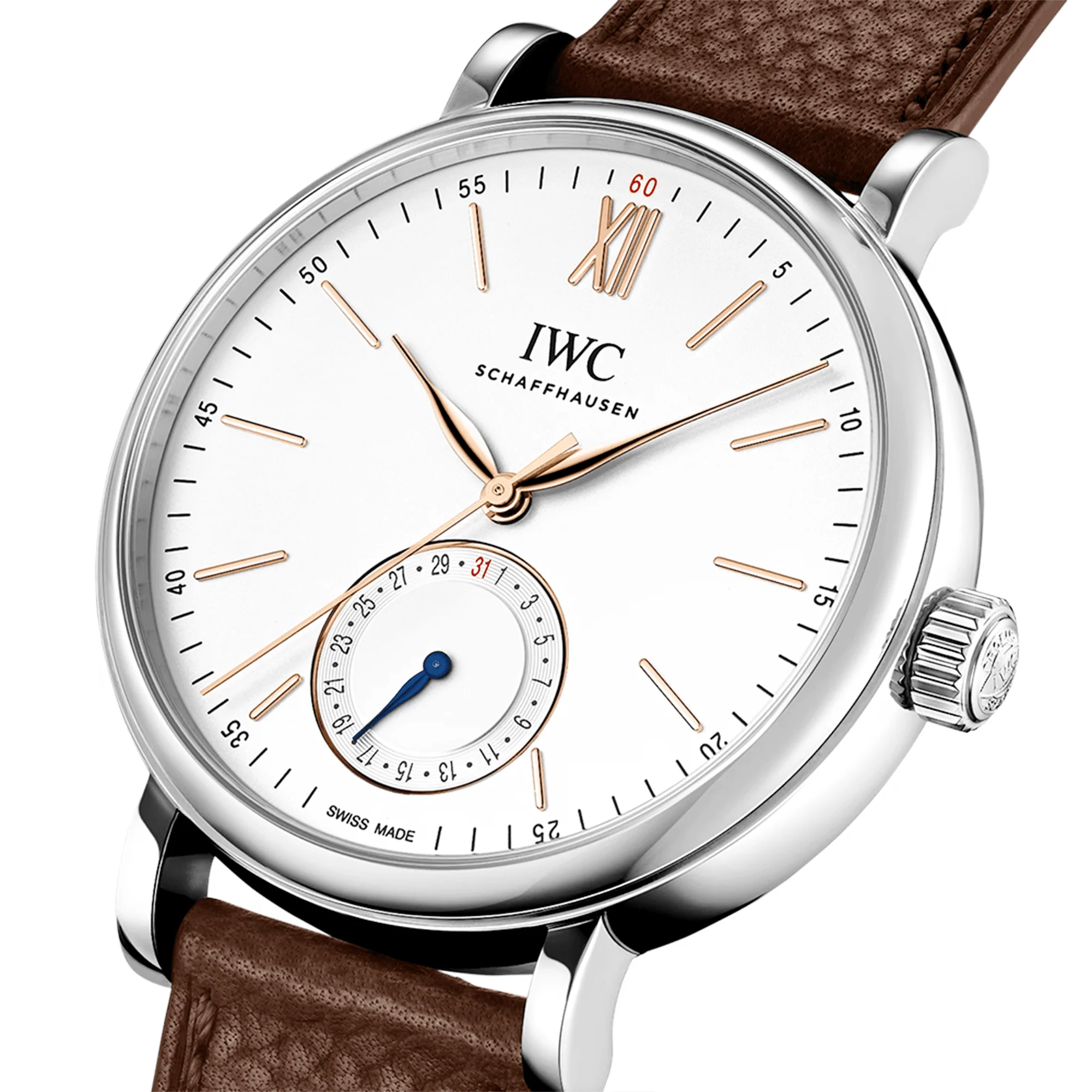 Portofino Pointer Date 39mm Silver/Rose Dial Leather Strap Watch - Image 2