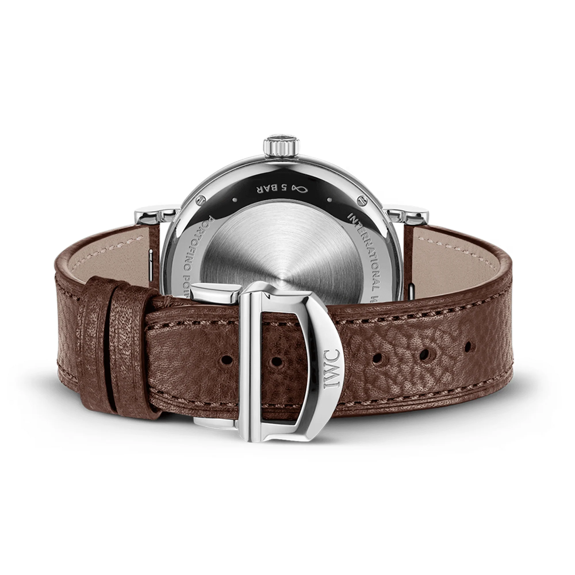 Portofino Pointer Date 39mm Silver/Rose Dial Leather Strap Watch - Image 3