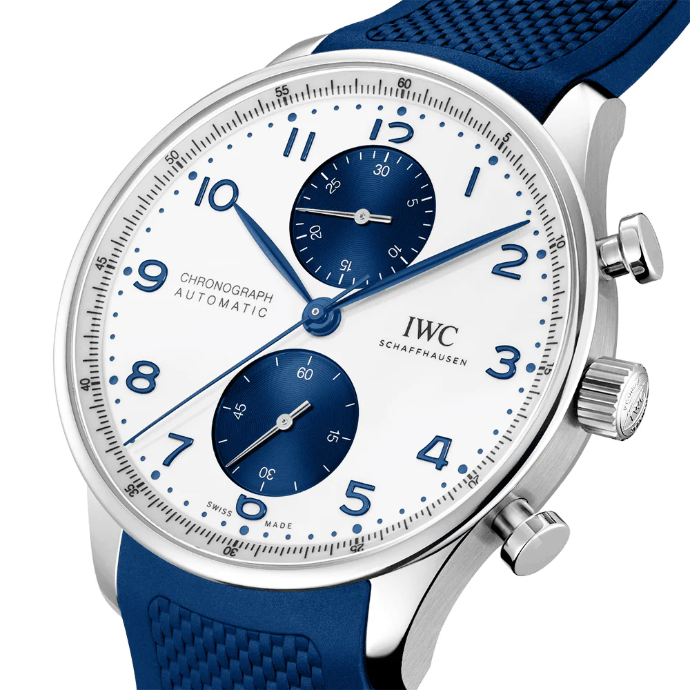 Portugieser 41mm Silver/Blue Dial Chronograph Rubber Strap Watch - Image 2