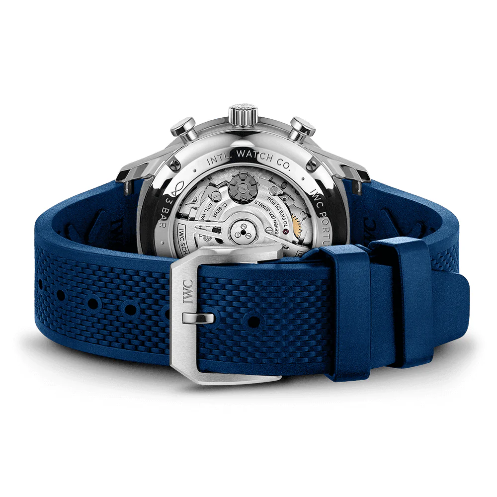 Portugieser 41mm Silver/Blue Dial Chronograph Rubber Strap Watch - Image 3